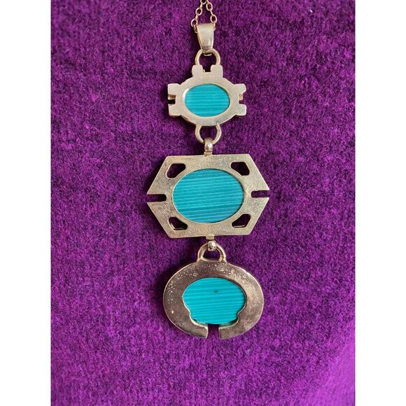 EUC Roberto Cavalli Turquoise Stone Snake Etched Pendant Necklace Bracelet Set - Picture 3 of 8